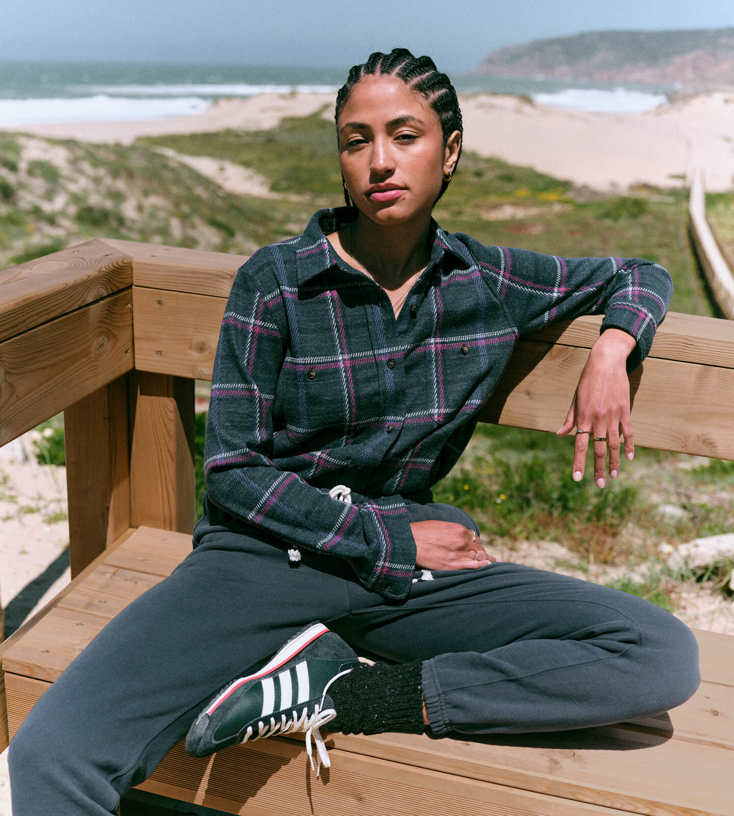 Woman in plaid sweater